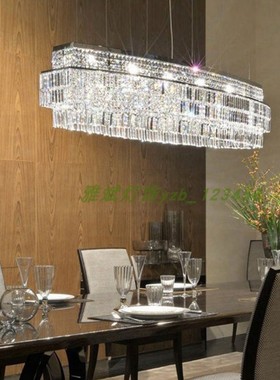 轻奢K9水晶吊灯后现代长方形客厅灯欧式简约金色餐厅吧台酒柜灯