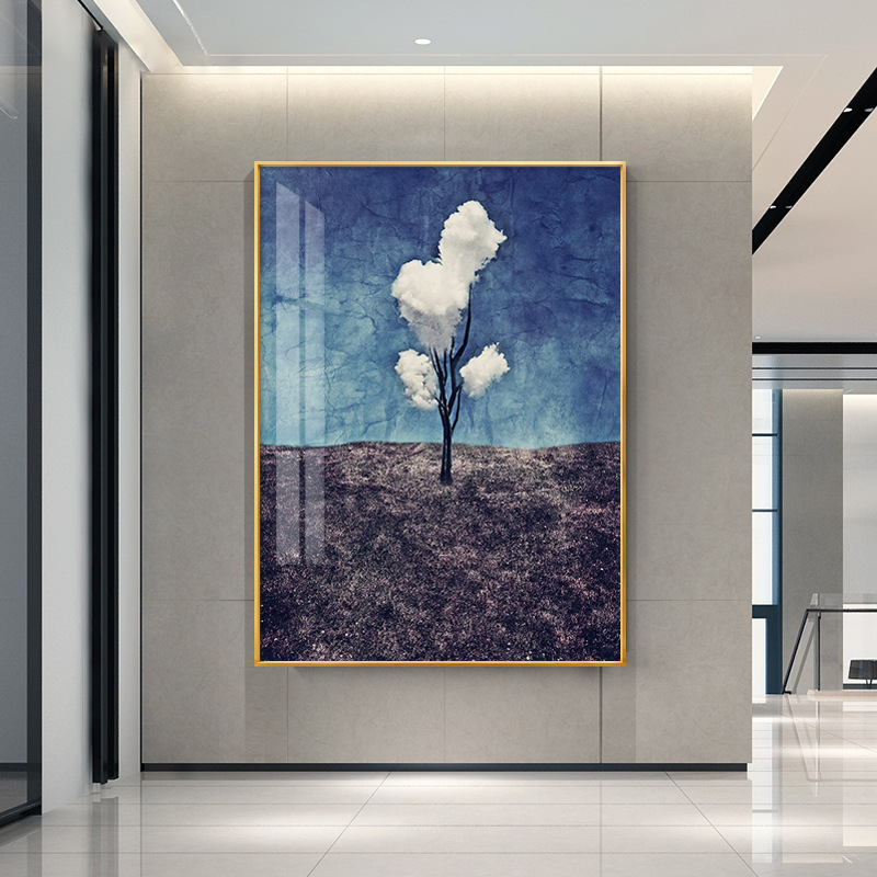现代玄关装饰画客厅挂画 北欧办公室风景油画餐厅抽象画三朵白云