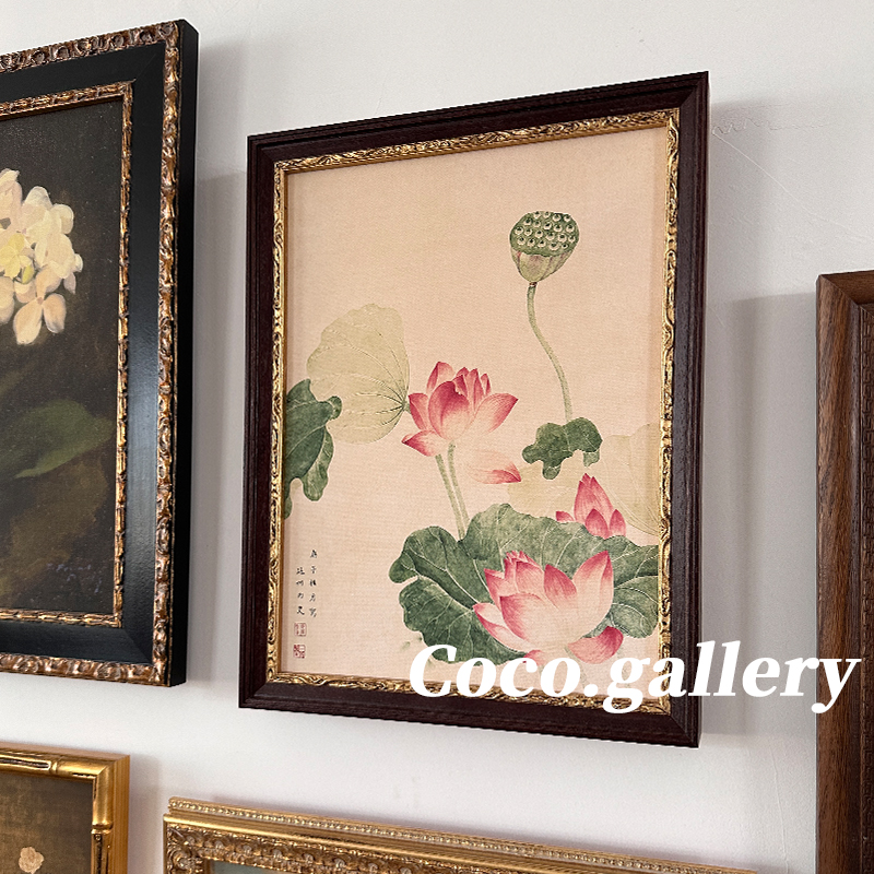 可可的画廊新中式国风中古植物花卉荷花图客厅餐厅茶室背景装饰画