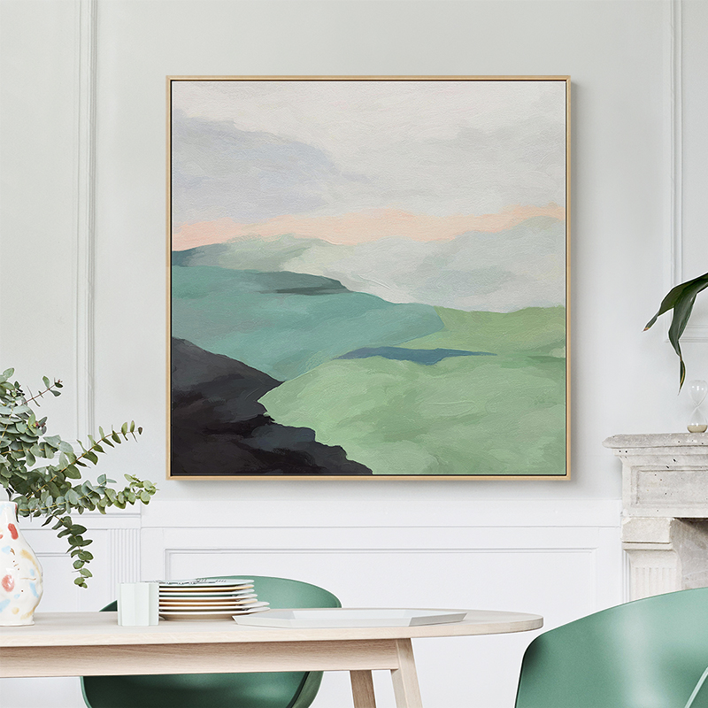 北欧客厅沙发背景墙装饰画绿色清新餐厅方形挂画卧室床头风景壁画