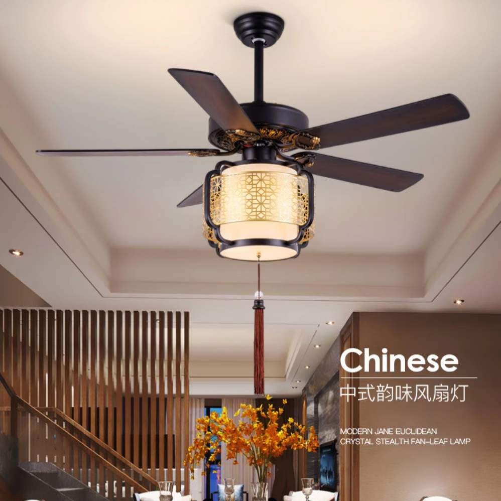新中式吊扇灯电扇客厅家用凉亭卧室饭厅复古餐厅中国风静音风扇灯