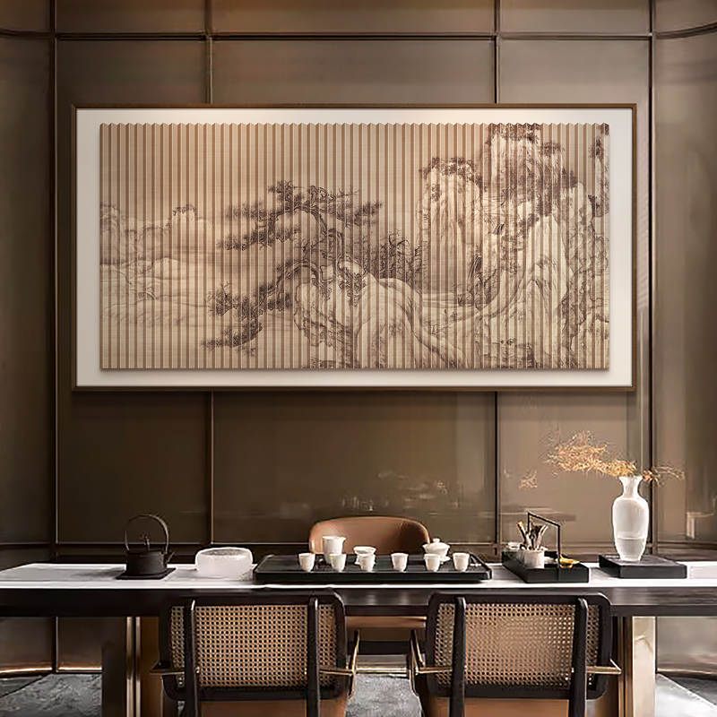 新中式客厅装饰画山水风景画餐厅茶室禅意壁画饭店巨幅大气国画