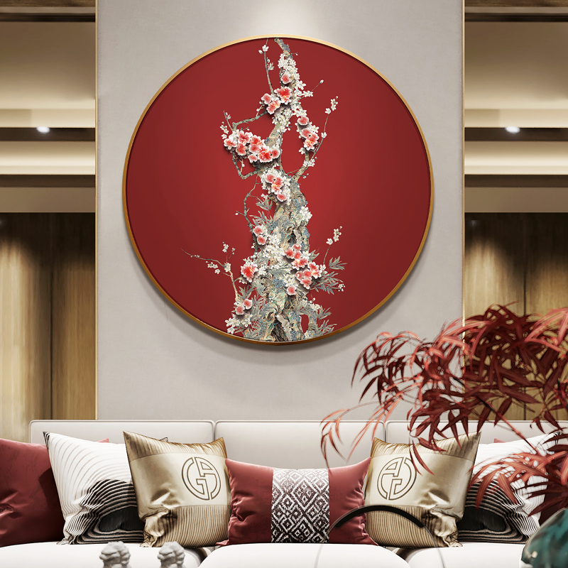 新中式圆形装饰画客厅玄关沙发背景墙走廊梅花餐厅高端壁挂画立体