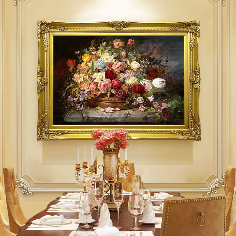 欧式古典花卉油画玄关装饰画美式餐厅走廊客厅卧室挂画壁画玫瑰花
