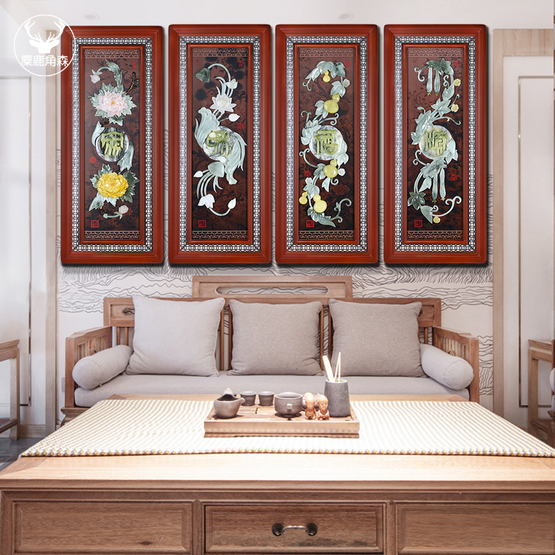 新中式装饰画客厅玄关过道卧室A餐厅沙发背景墙装饰挂画玉雕实木