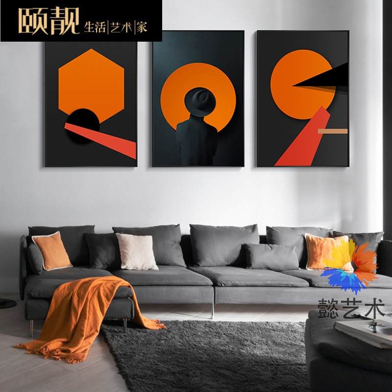 轻奢装饰画撞色人物抽象客厅壁画餐厅样板间玄关橙色美式艺术挂画