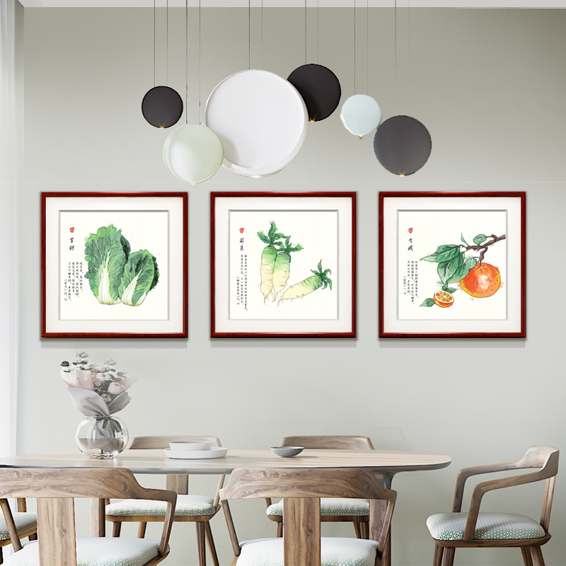 萝卜白菜水果装饰画餐厅挂画新中式客厅沙发背景墙画饭厅墙面壁画