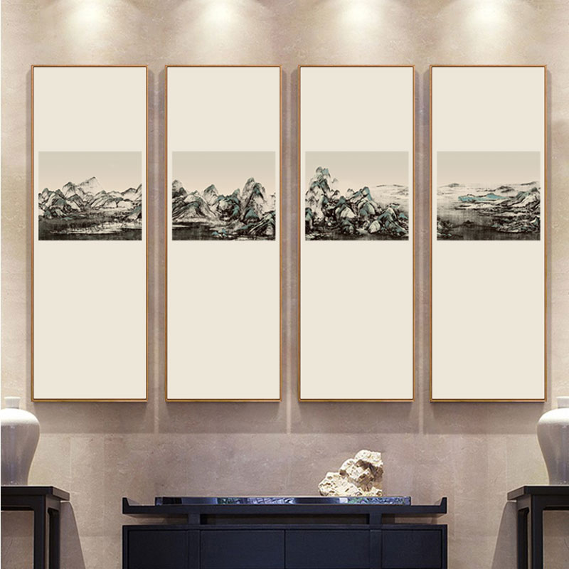 新中式客厅禅意装饰画日式竖版山水水墨茶室壁画样板房挂画餐厅