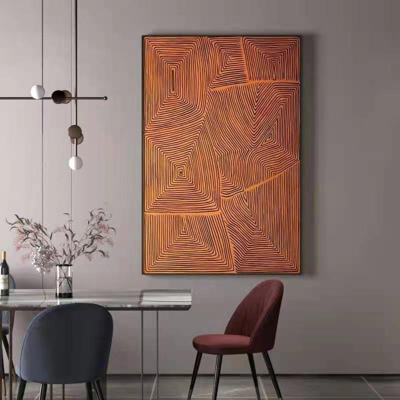 橙色抽象线条沙发背景墙挂画设计师现代客厅装饰画餐厅玄关落地画