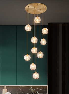轻奢水晶吊灯客厅灯简约现代大气分子灯创意餐厅灯全铜北欧灯具