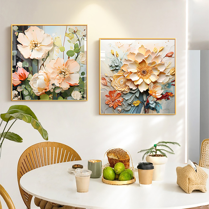 现代简约餐厅装饰画饭桌背景墙画轻奢奶油风挂画房间客厅花卉壁画
