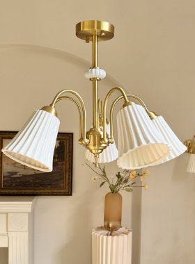 法式复古白色陶瓷吊灯美式全铜主卧室灯餐厅客厅设计书房玻璃灯具
