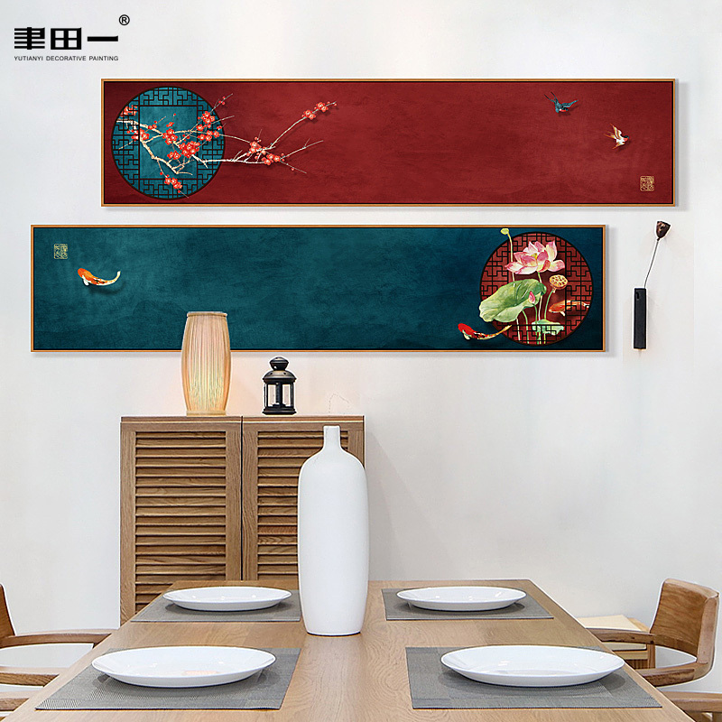 新中式组合客厅装饰画古典重彩中式挂画餐厅玄关壁画样板间墙面画