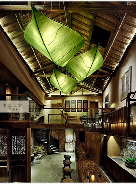 包邮新中式树叶吊灯创意餐厅茶馆卧室东南亚客厅美容院墙壁布艺灯
