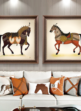 美式客厅背景墙装饰画欧式餐厅壁画现代奢华复古艺术挂画马