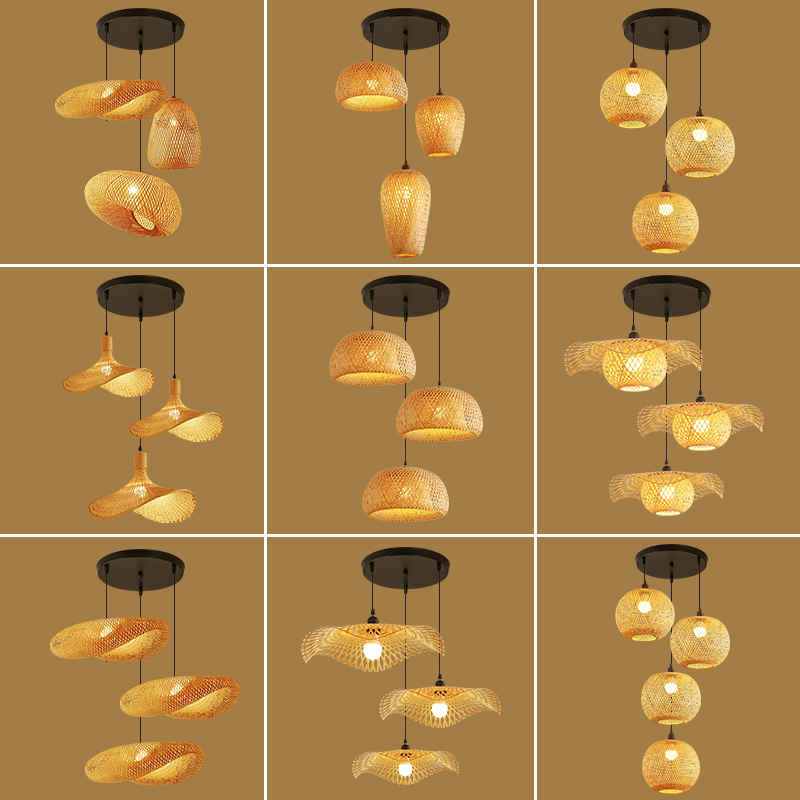 创意竹编灯笼吊灯复古田园组合灯具禅意茶室民宿客厅餐厅日式灯罩