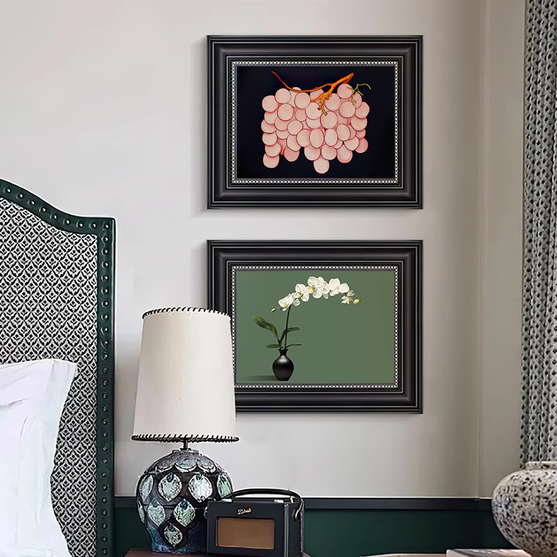 现代美式装饰画卧室床头挂画花卉餐厅壁画客厅中古风法式绿植抽象