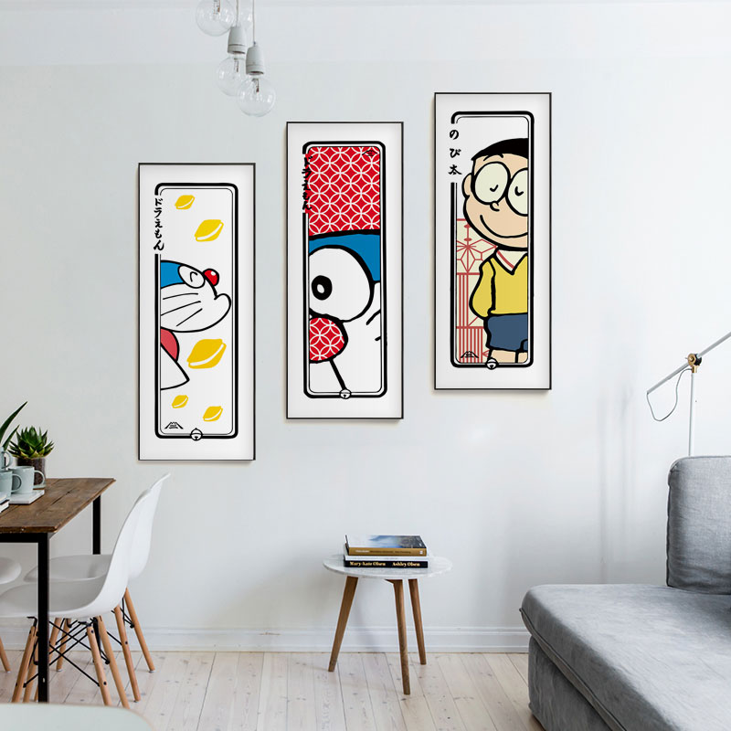 哆啦A梦日式卡通浮世绘客厅装饰画儿童房卧室床头挂画玄关餐厅画