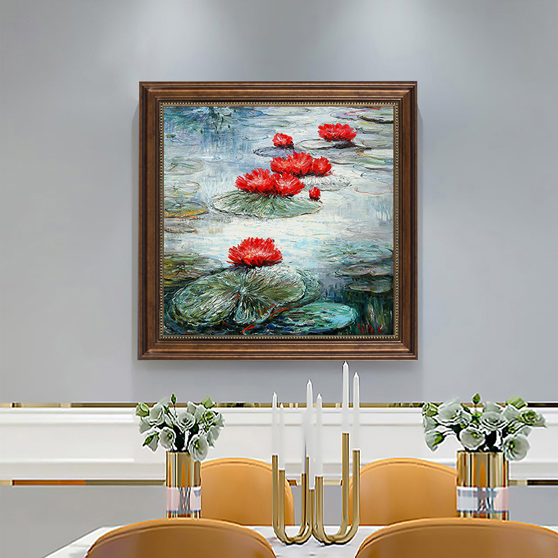 世界名画莫奈睡莲装饰画客厅餐厅艺术挂画欧式壁画走廊过道仿油画