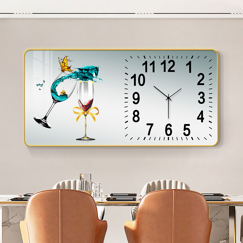 现代简约餐厅装饰画带时钟表轻奢饭厅餐桌厨房挂画客厅沙发墙壁画