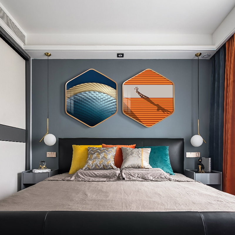 极速现代轻奢六边形客厅装饰画餐厅画建筑卧室床头画北欧简约走廊