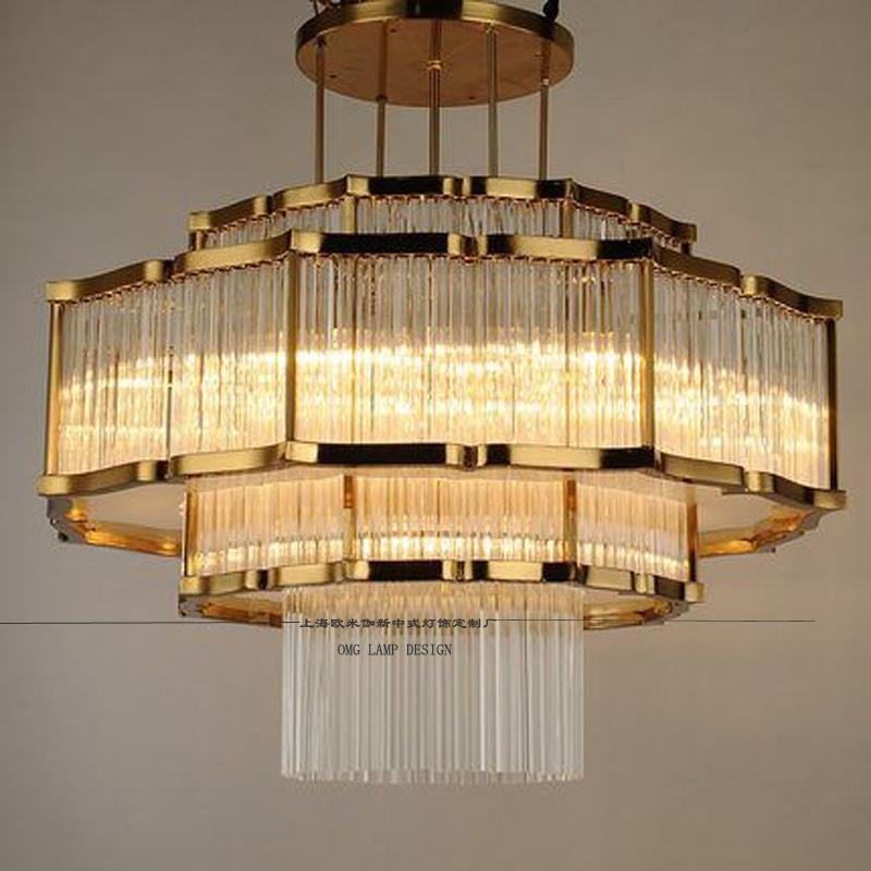 软装设计美式水晶玻璃管吊灯样板房客厅餐厅餐桌酒店金色奢华灯具