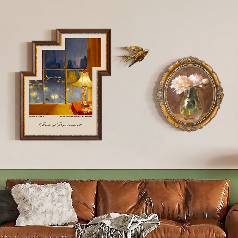 美式复古客厅沙发背景墙装饰画法式餐厅卧室床头不规则框组合挂画