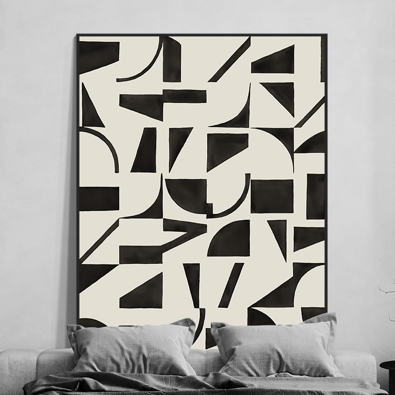 黑白抽象客厅装饰画沙发背景墙挂画轻奢餐厅几何艺术高级感落地画