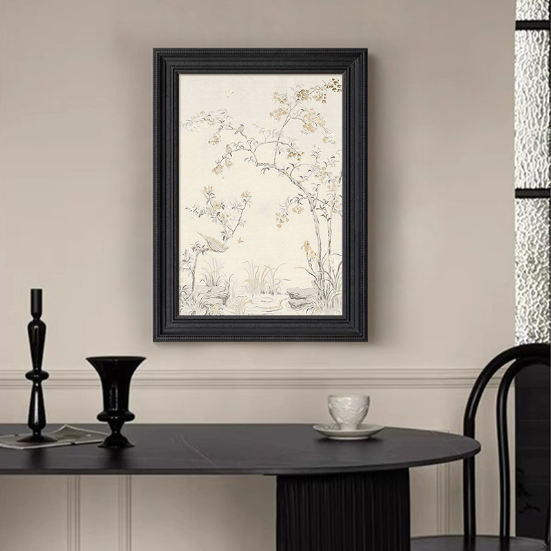 新品手绘油画新中式花鸟客厅装饰挂画东方美学复古风玄关餐厅桌面