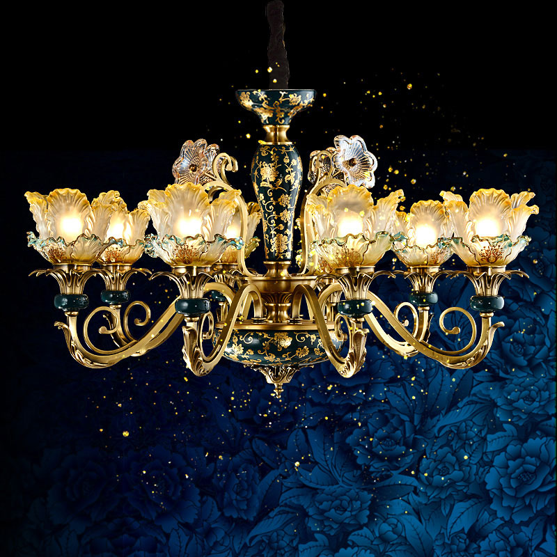 卡信之光 欧式全铜吊灯客厅 大气奢华美式餐厅卧室灯法式陶瓷灯具