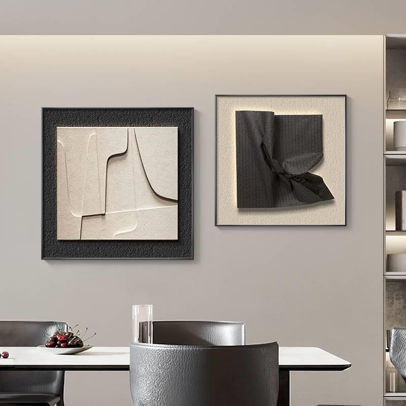 现代简约餐厅装饰画抽象几何高级感饭厅挂画正方形客厅背景墙壁画