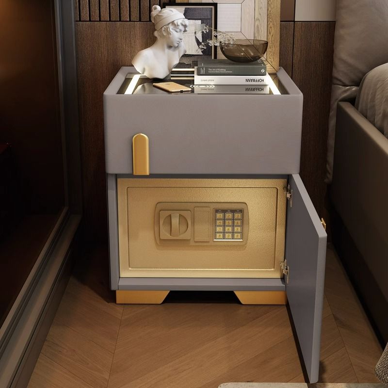 智能床头柜保险箱一体简约现代轻奢岩板床边无线充电卧室保险柜子