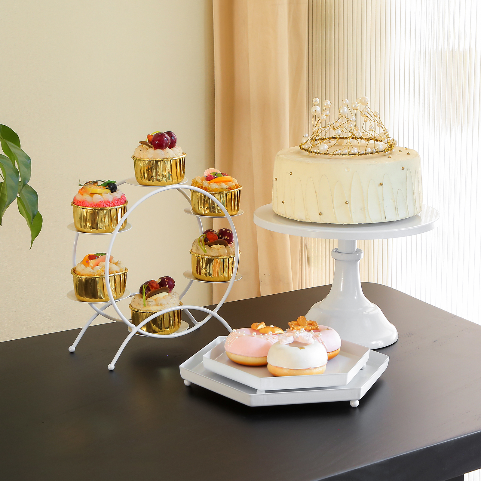 生日装饰甜品台展示架摆件欧式冷餐茶歇摆台白色蛋糕点心托盘架子
