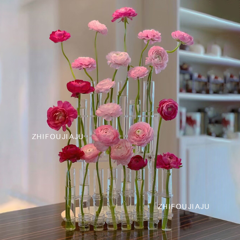 知否家居试管花瓶折叠玻璃网红ins水培花器透明一排花瓶鲜花摆件