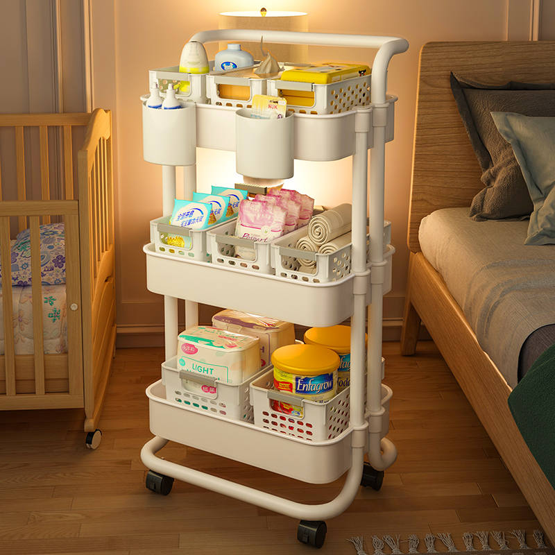 婴儿用品置物架小推车落地多层厨房新生儿卧室移动零食收纳储物架