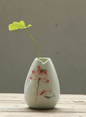 手绘青瓷创意摆件个性时尚小花瓶家居茶道装饰品水培花插小花器