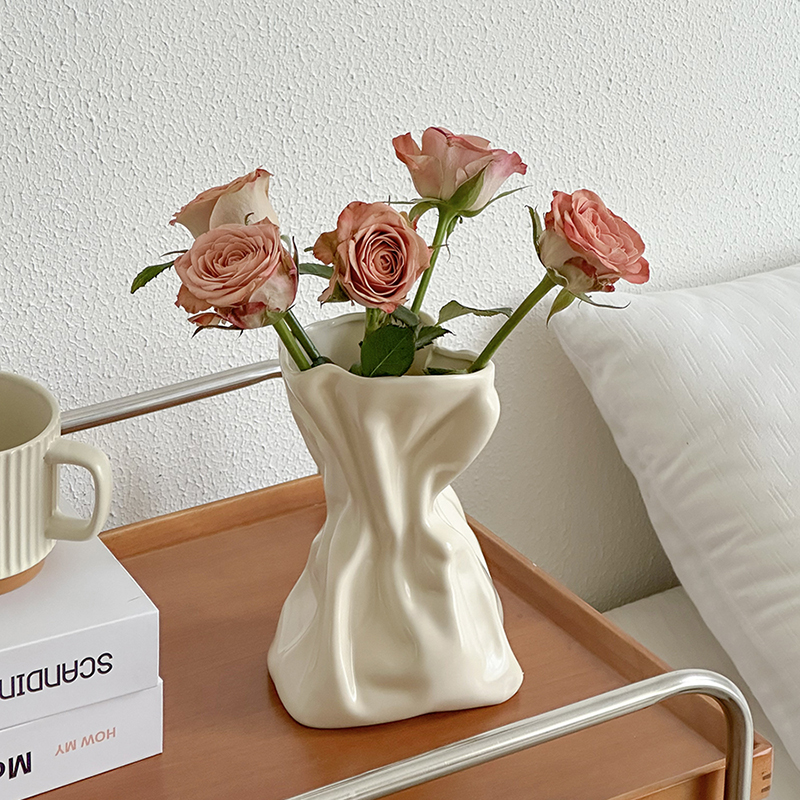 简约奶油风花瓶摆件高级感客厅桌面家居餐厅装饰插花水养玫瑰鲜花