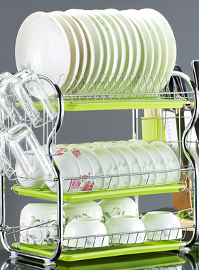三层碗架沥水架晾放洗碗碟碗柜收纳架碗筷盘子架多功能厨房置物架