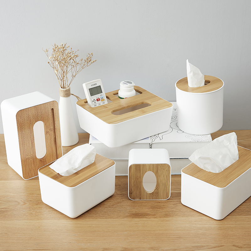 日式竹木纸巾盒创意简约客厅家用抽纸盒餐巾盒遥控器收纳盒卷纸盒