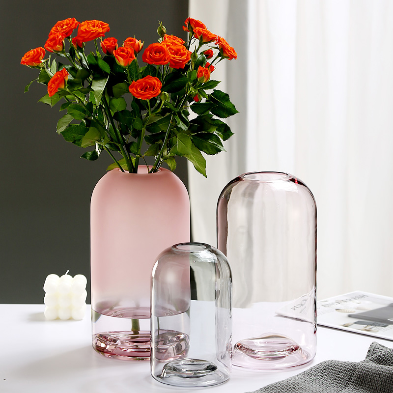 欧式简约花瓶创意INS玻璃花器客厅餐桌小口家居鲜花插画工艺品