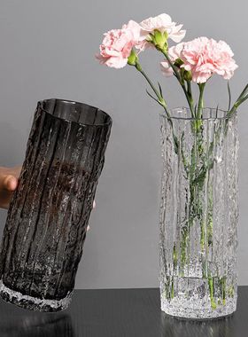 大号花瓶冰川设计感玻璃花瓶轻奢高级感摆件客厅水养富贵竹插花瓶