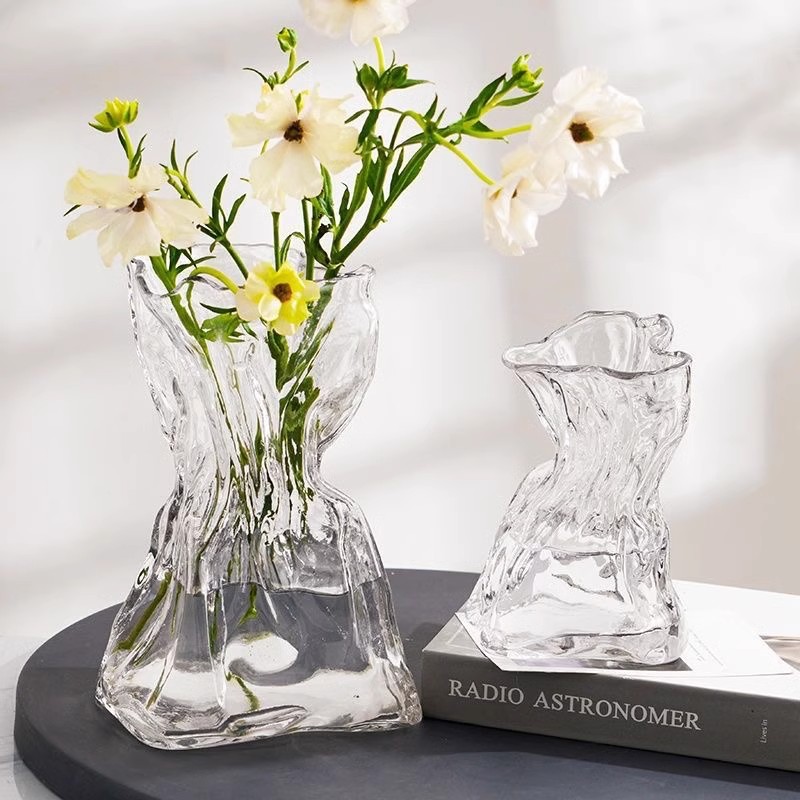 不规则玻璃花瓶高级感透明插花水培水养干鲜花ins风客厅桌面摆件
