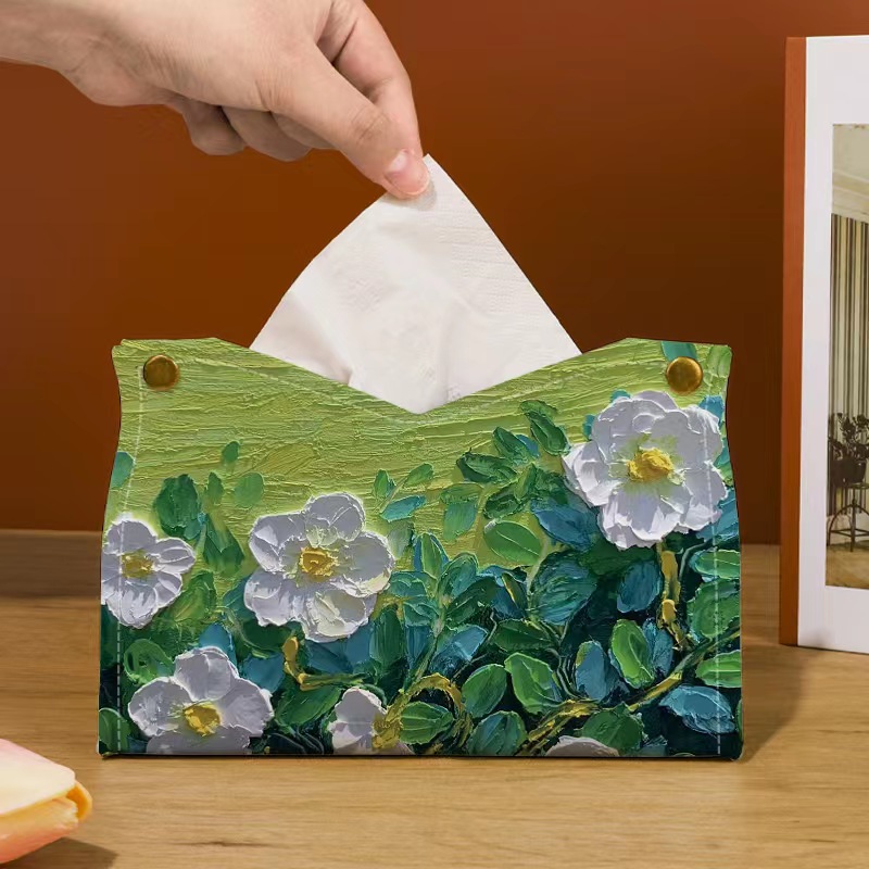 薄荷曼波玫瑰油画纸巾盒家用客厅餐厅抽纸盒房间纸抽收纳家居高档