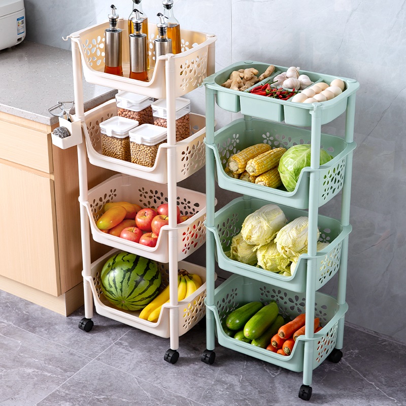 厨房置物架蔬菜架落地零食小推车多层收纳架子可移动放菜篮筐神器