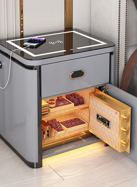 智能床头柜保险箱一体简约现代多功能无线充电大容量卧室收纳柜子
