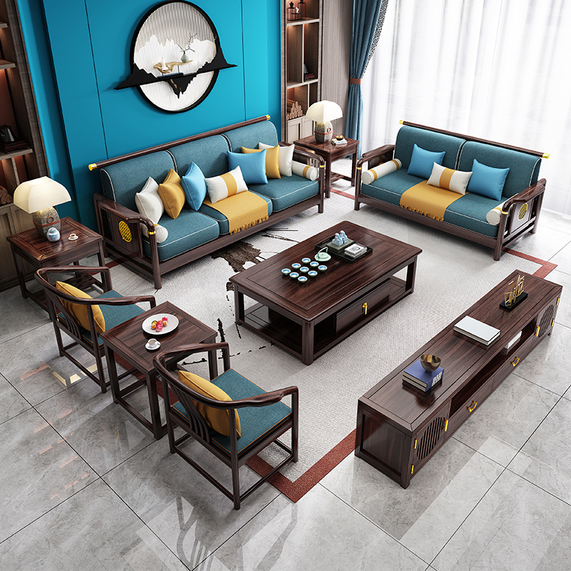 新中式实木沙发组合简约禅意客厅别墅高端古典轻奢沙发成套家具