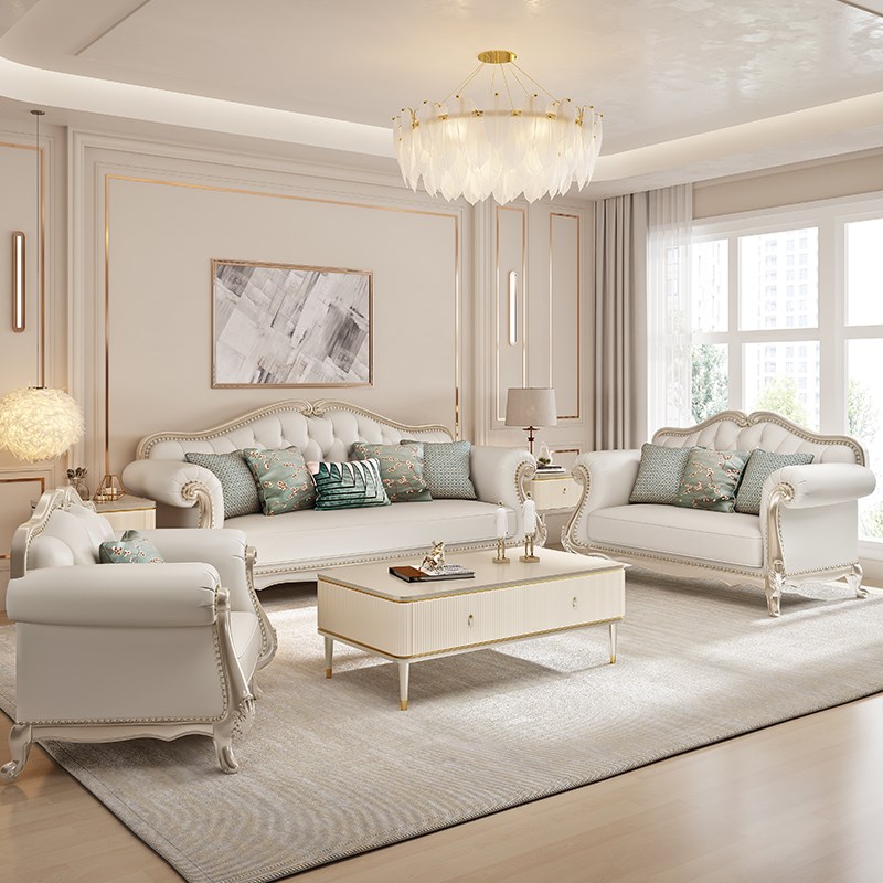美式轻奢真皮沙发法式小户型客厅实木沙发组合欧式成套装家具QL85