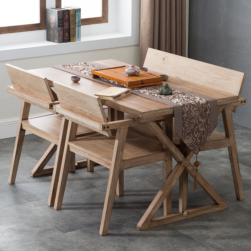 灿洋现代简约实木餐桌椅组合长方形做旧民宿家用饭店餐厅成套桌椅