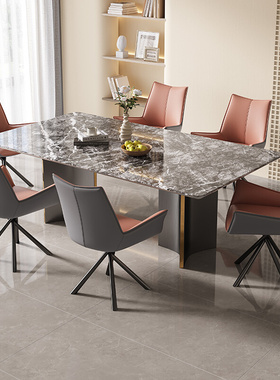 。DDC极简意式奢晶石圆形餐桌椅组合饭桌带转盘餐厅成套家具