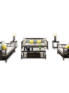 新中式实木沙发茶桌样板间成套客厅卡座中国风禅意酒店别墅家具i.